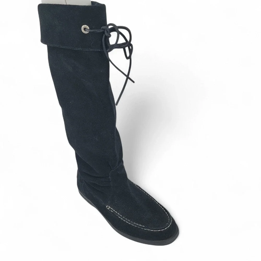 Sperry Suede Boots Tall Lace Up‎ Moc Toe Black Boots Women's